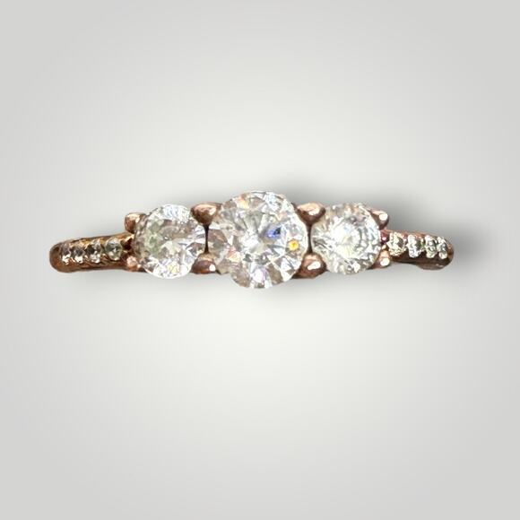 Pandora 14k Rose Gold-Plated With CZ Three-Stone Ring 52 - Picture 1 of 5